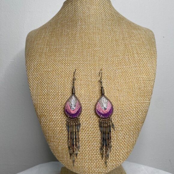 Silver Long Boho Dangly Earrings - Picture 3 of 3